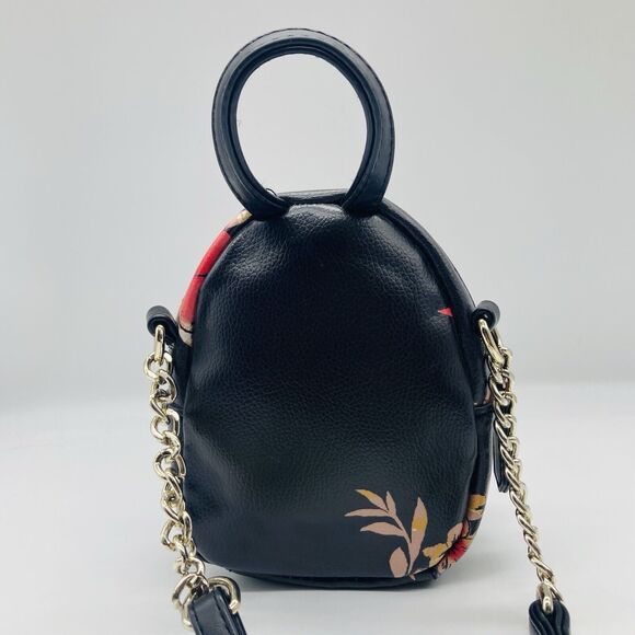 GUESS 7” Mini Backpack Crossbody Handbag Faux Leather Black Floral Zip Closure - Picture 4 of 10